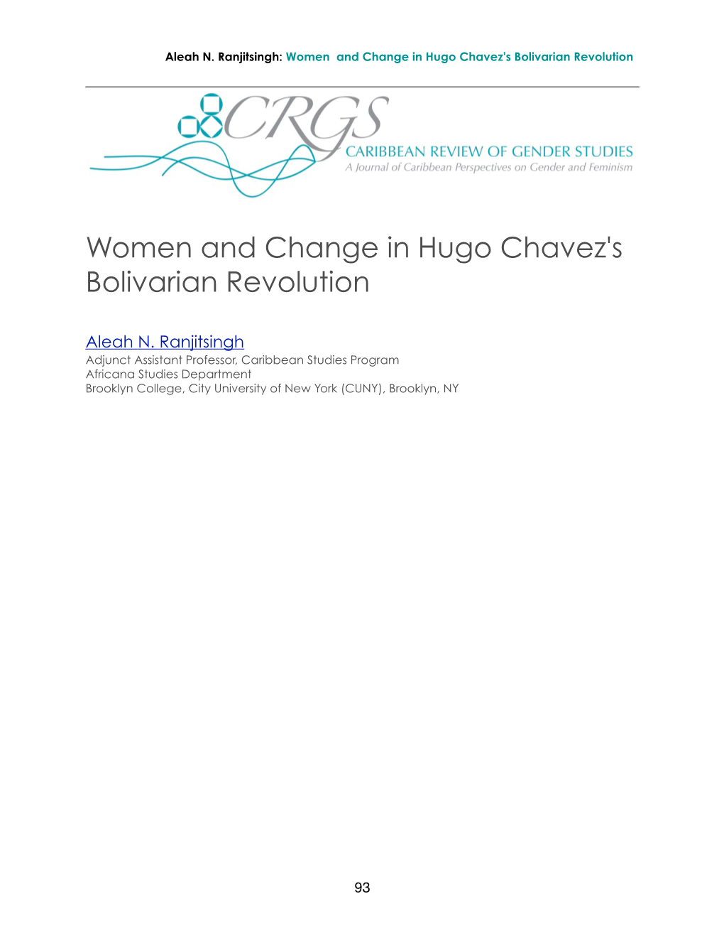 Women and Change in Hugo Chavez's Bolivarian Revolution