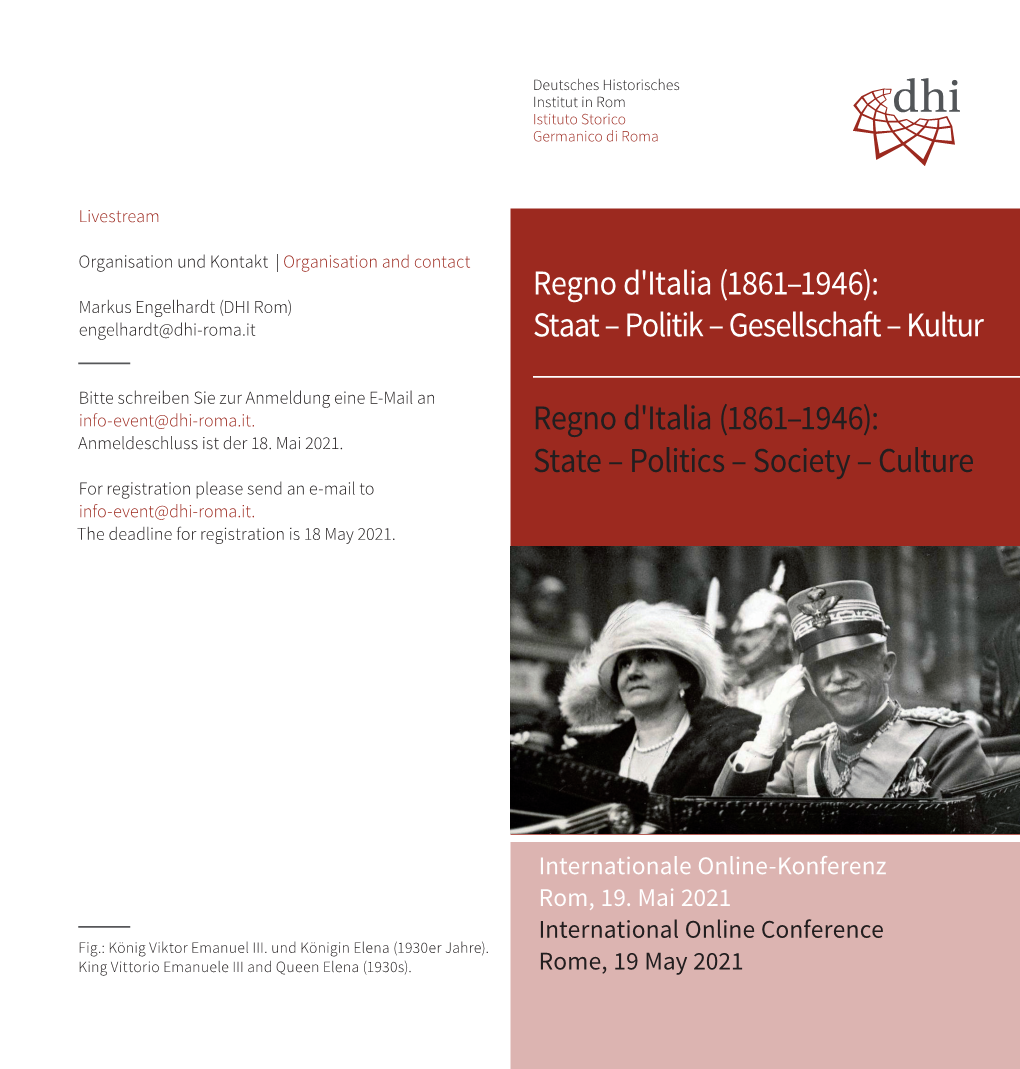 Gesellschaft – Kultur Regno D'italia (1861–1946): State – Politics