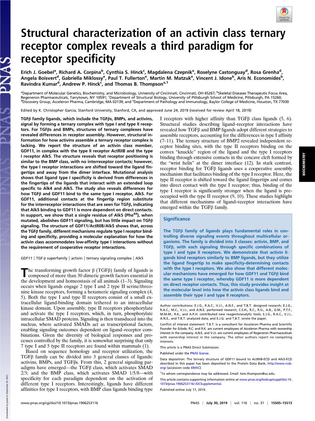 Structural Characterization of an Activin Class Ternary Receptor Complex Reveals a Third Paradigm for Receptor Specificity