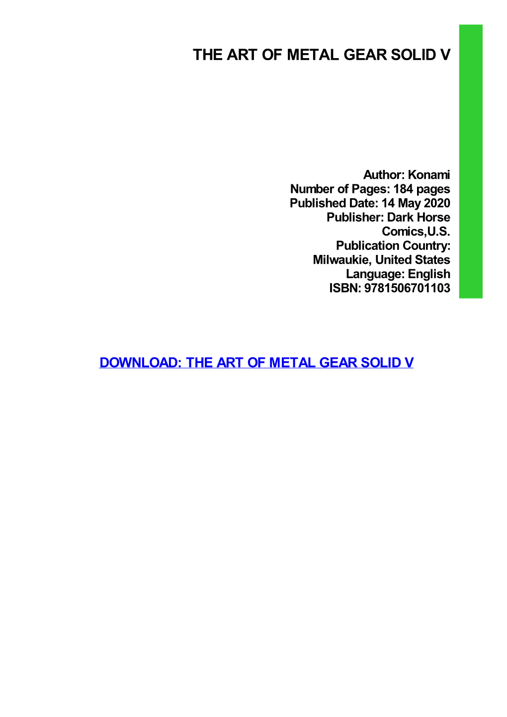 PDF Download the Art of Metal Gear Solid V Ebook Free Download