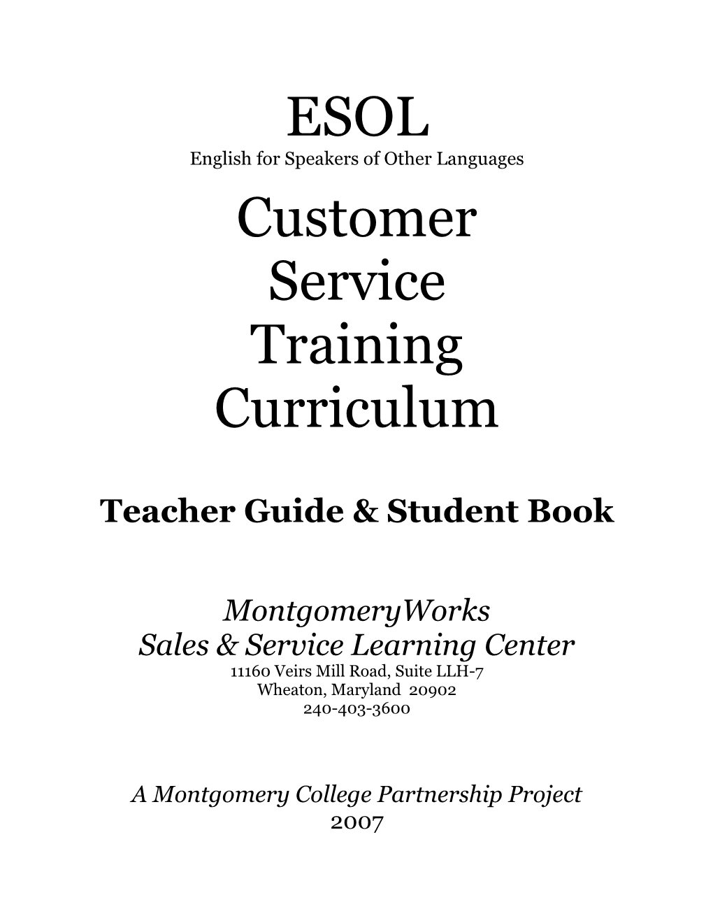 ESOL Customer Service Training Curriculum Overview