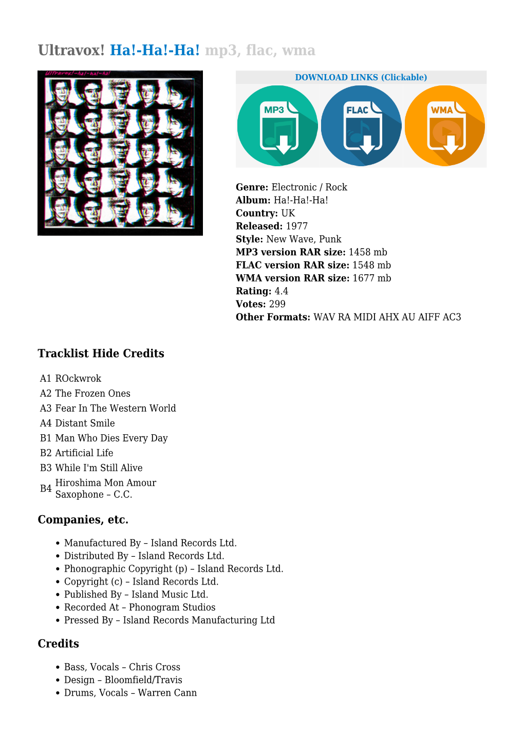 Ultravox! Ha!-Ha!-Ha! Mp3, Flac, Wma