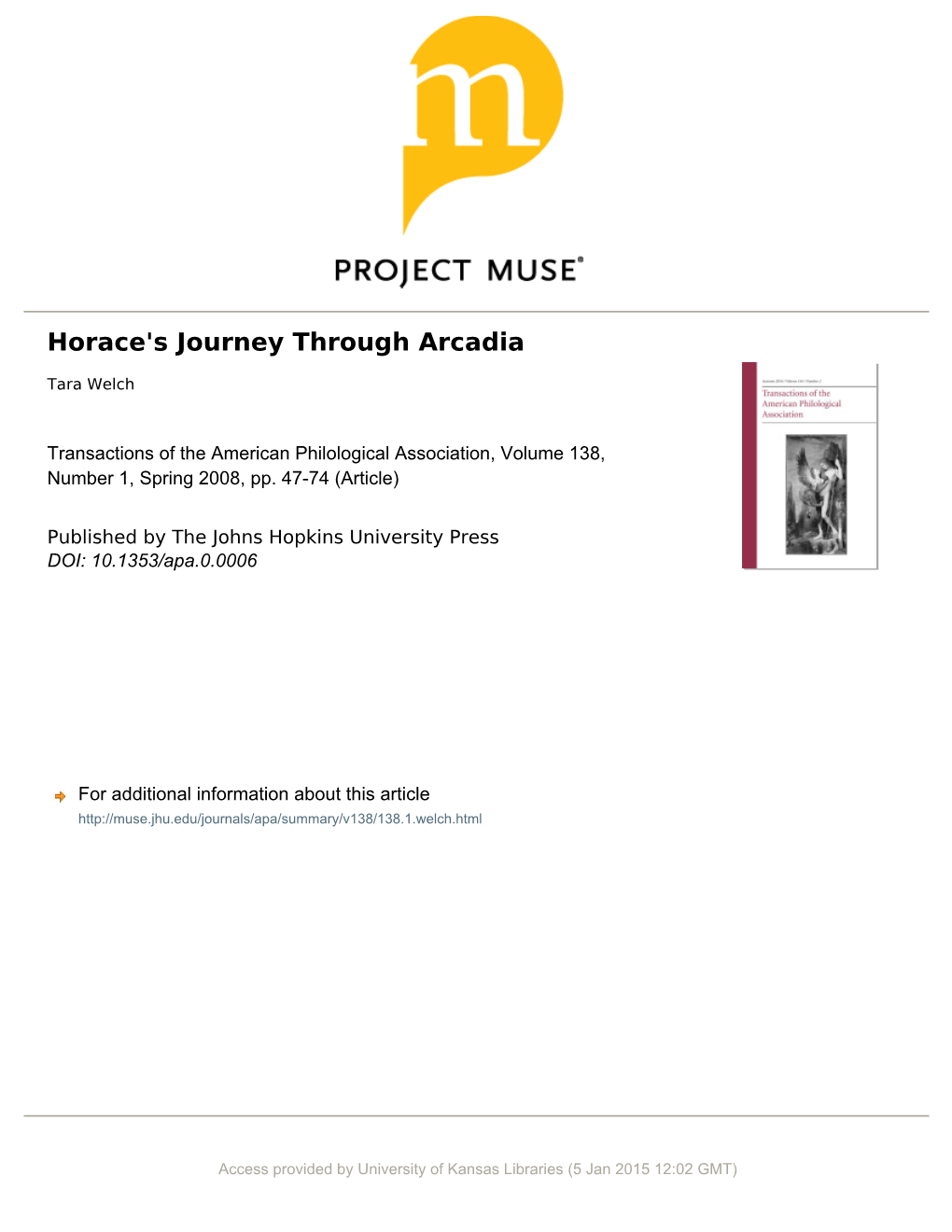 Horace's Journey Through Arcadia