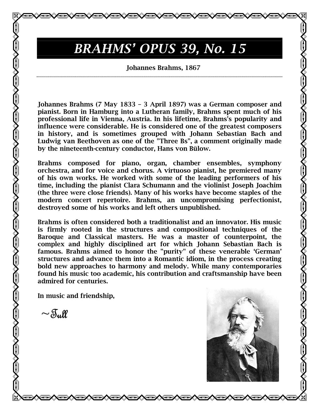 BRAHMS' OPUS 39, No. 15