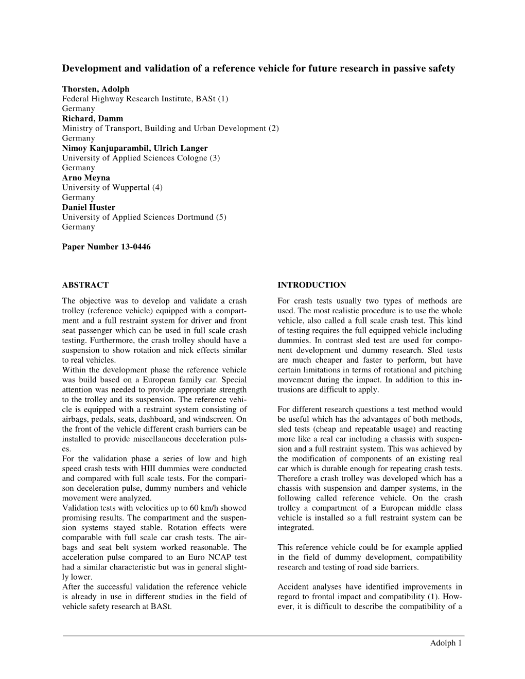 Development and Validation of a Reference Vehicle for Future Research in Passive Safety