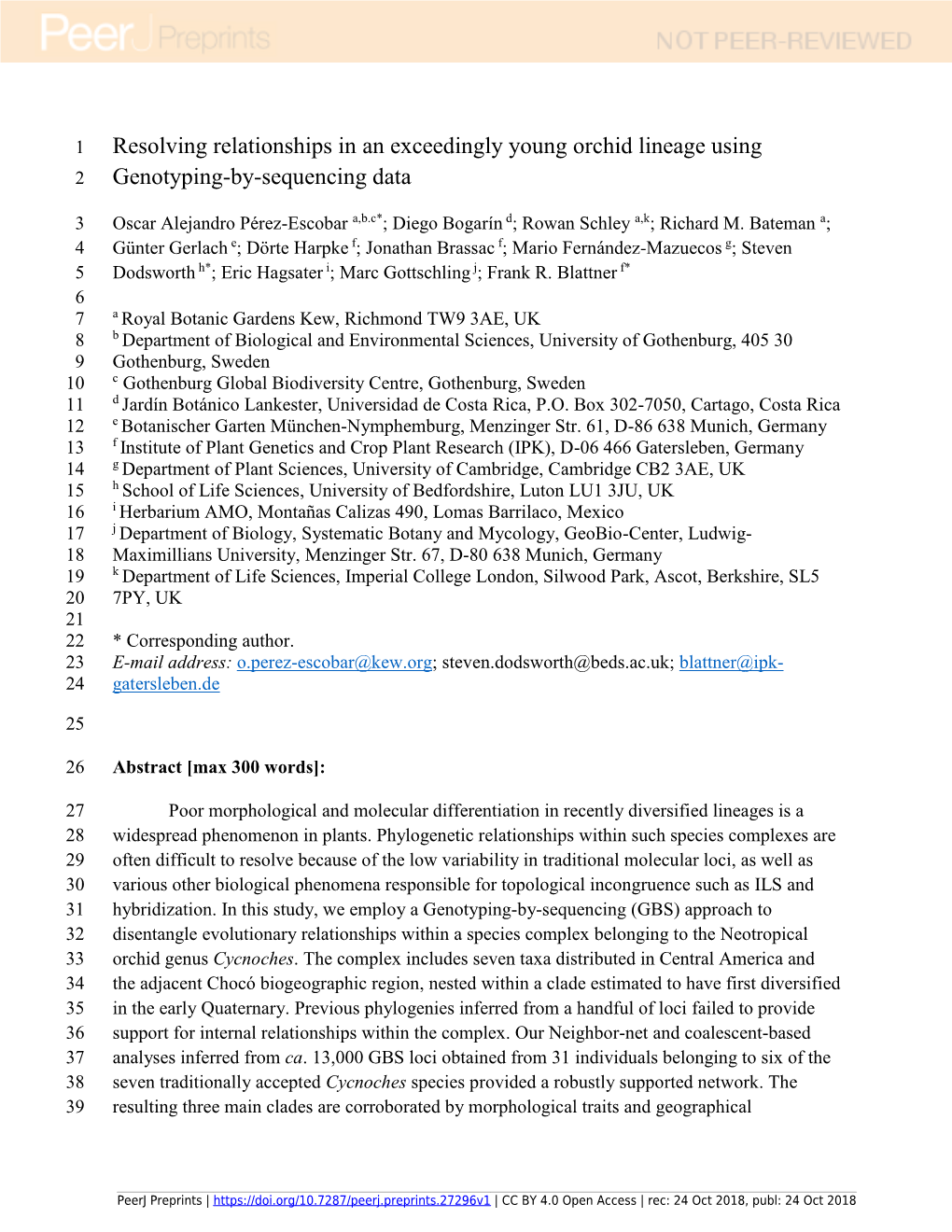 Resolving Relationships in an Exceedingly Young Orchid Lineage Using 2 Genotyping-By-Sequencing Data