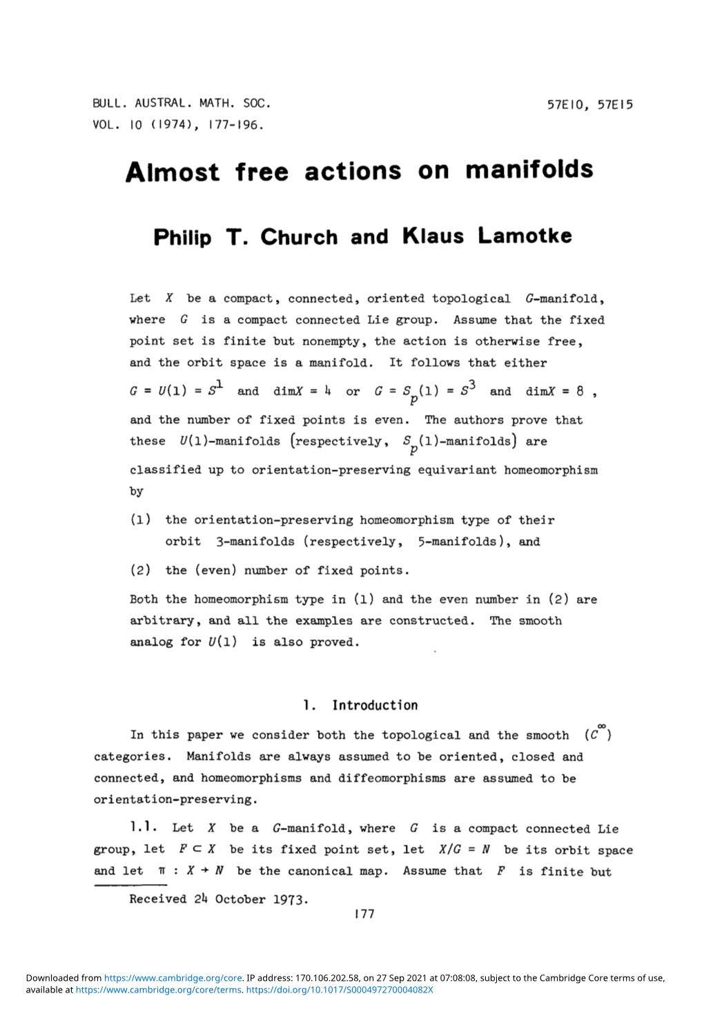 Almost Free Actions on Manifolds