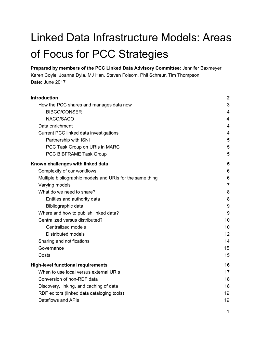 Linked Data Infrastructure Models: Areas of Focus for PCC Strategies