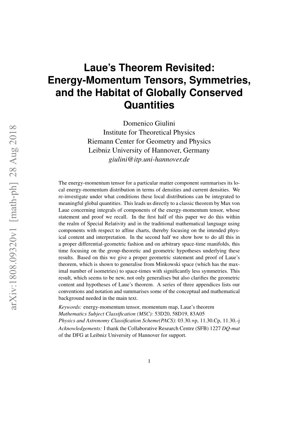 Laue's Theorem Revisited: Energy-Momentum Tensors