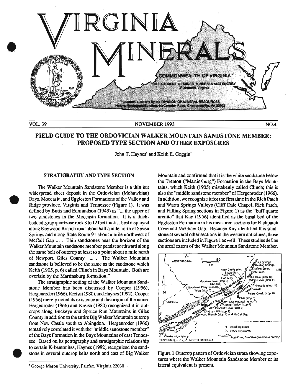 FIELD GUIDE to the ORDOVICIAN WALKER MOUNTAIN SANDSTONE MEMBER: PROPOSED TYPE SECTION and OTHER EXPOSURES John T