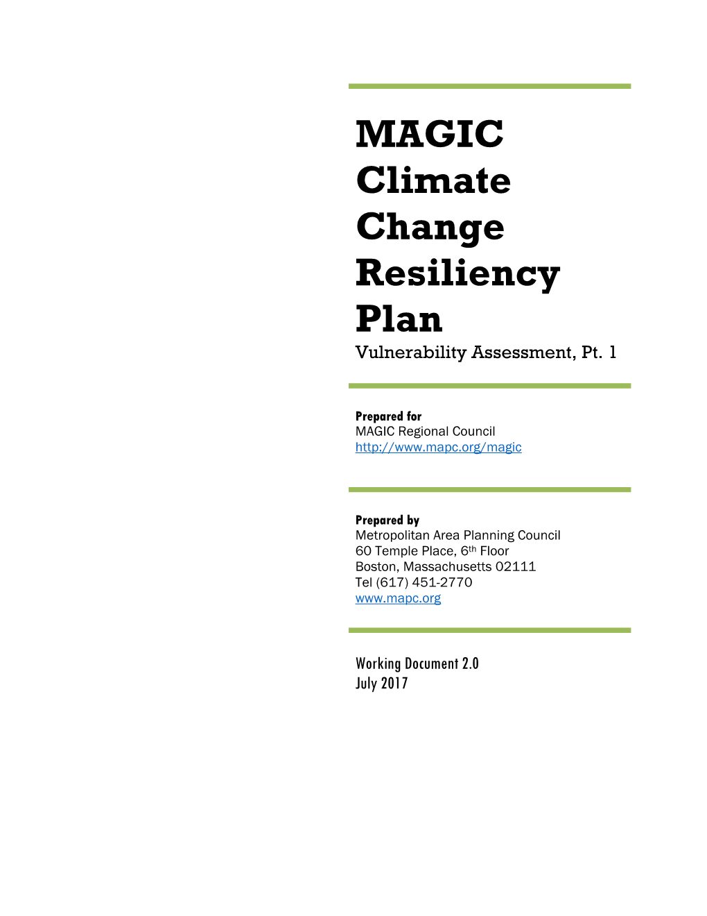 MAGIC Climate Change Resiliency Plan Vulnerability Assessment, Pt