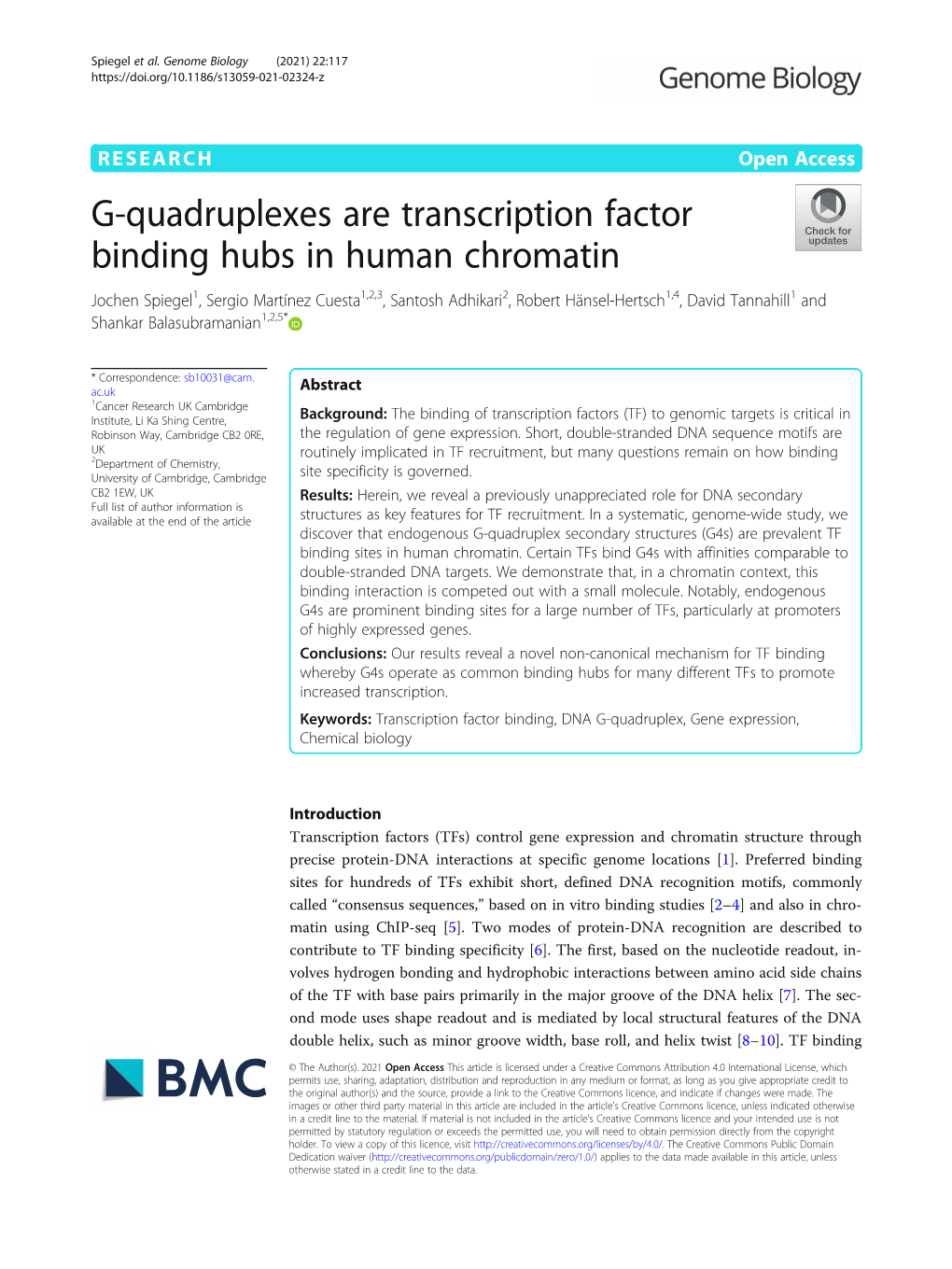 G-Quadruplexes Are Transcription Factor Binding Hubs in Human