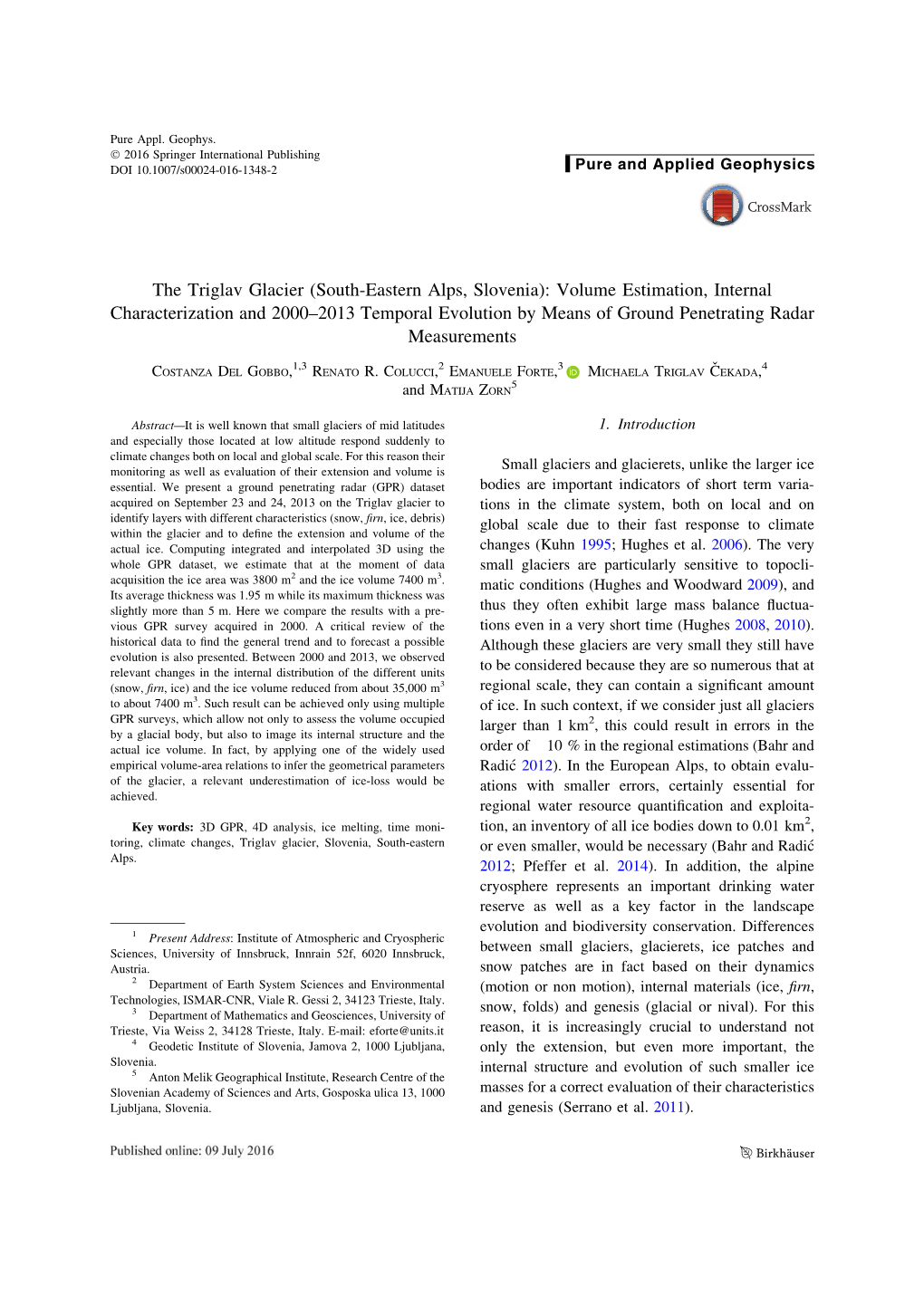 The Triglav Glacier (South-Eastern Alps, Slovenia): Volume Estimation