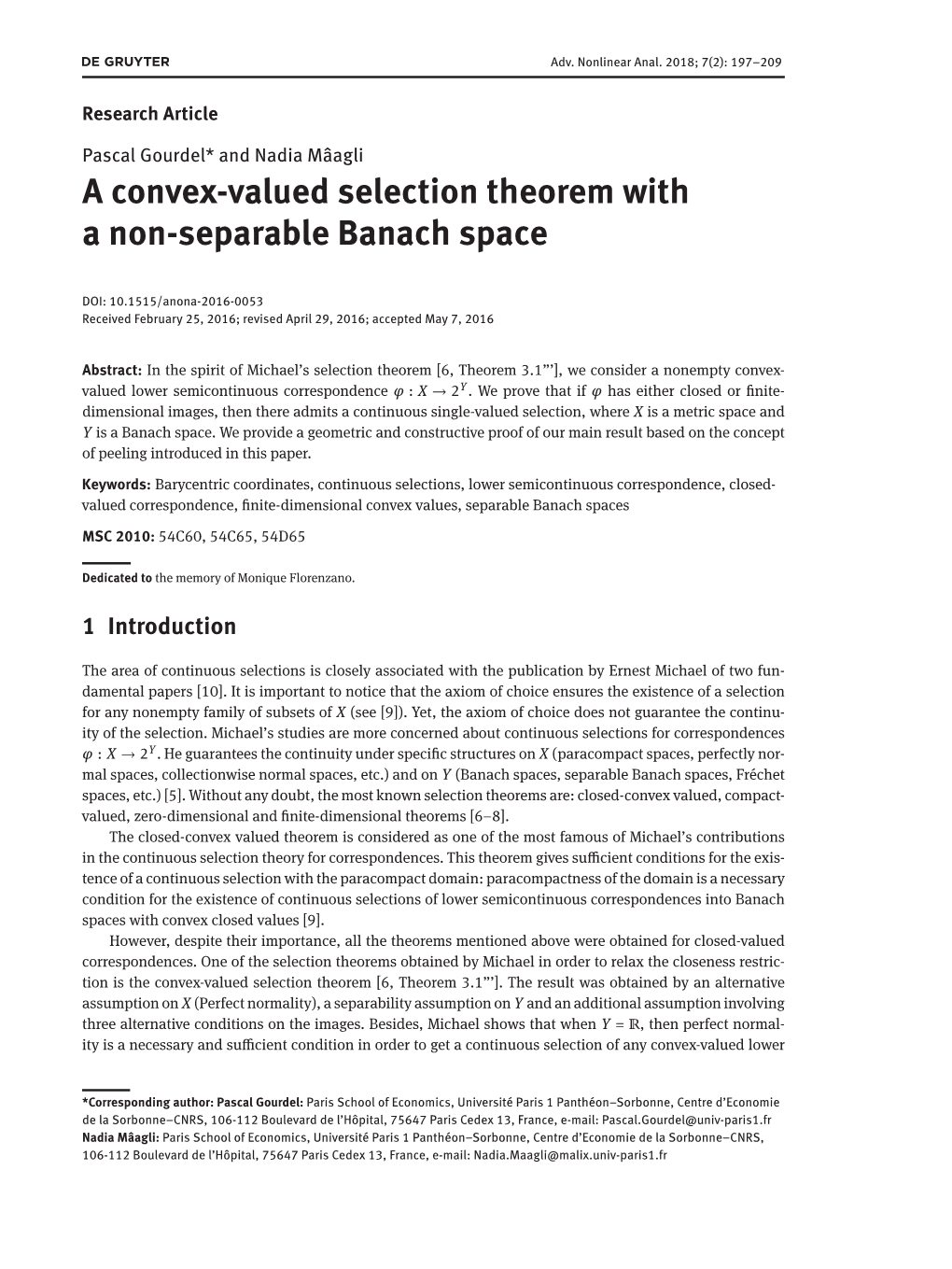 A Convex-Valued Selection Theorem with a Non-Separable Banach Space