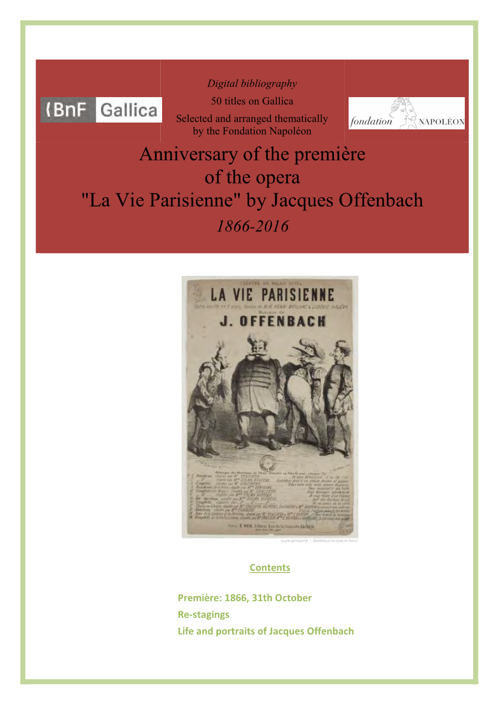 "La Vie Parisienne" by Jacques Offenbach 1866-2016
