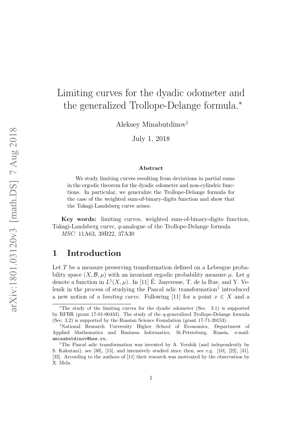 Limiting Curves for the Dyadic Odometer and the Generalized Trollope-Delange Formula.∗