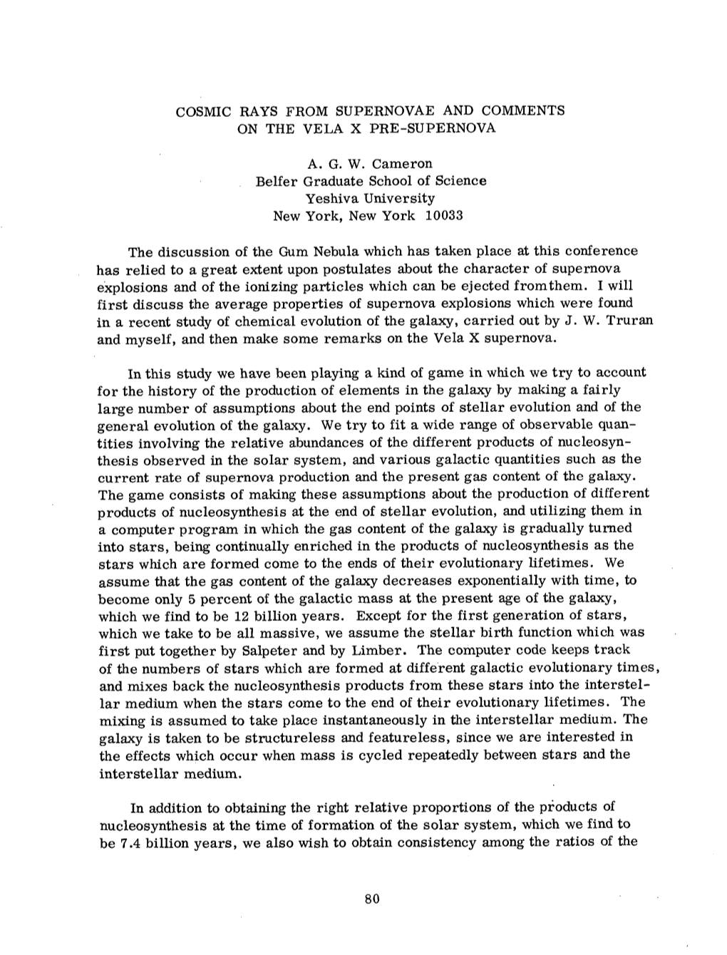 Cosmic Rays from Supernovae and Comments on the Vela X Pre-Supernova