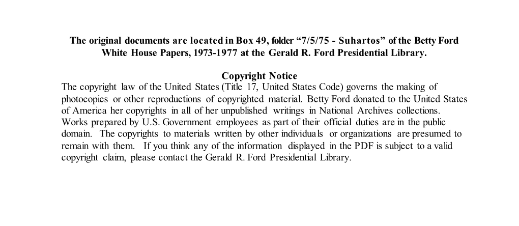 Suhartos” of the Betty Ford White House Papers, 1973-1977 at the Gerald R