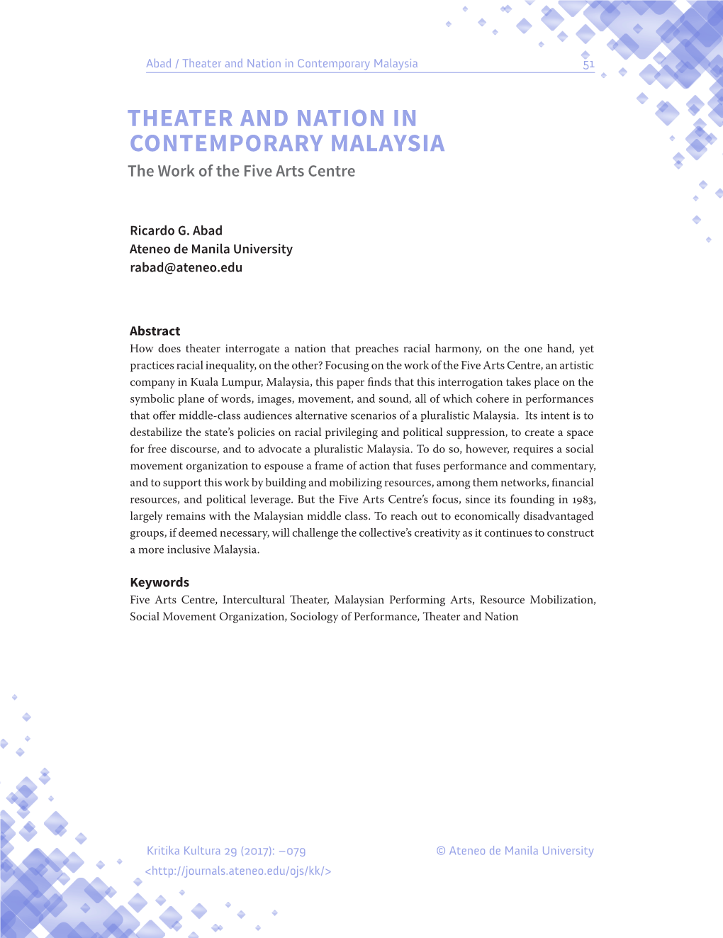 Theater and Nation in Contemporary Malaysia 51