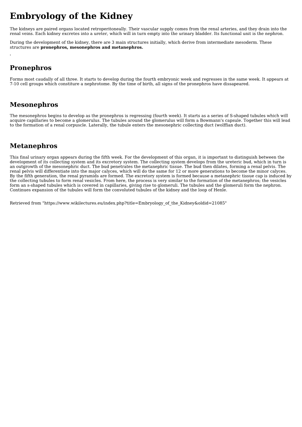 Embryology of the Kidney