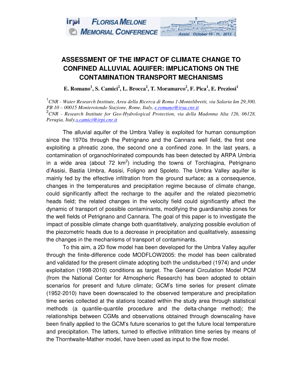 Assessment of the Impact of Climate Change to Confined Alluvial Aquifer: Implications on the Contamination Transport Mechanisms