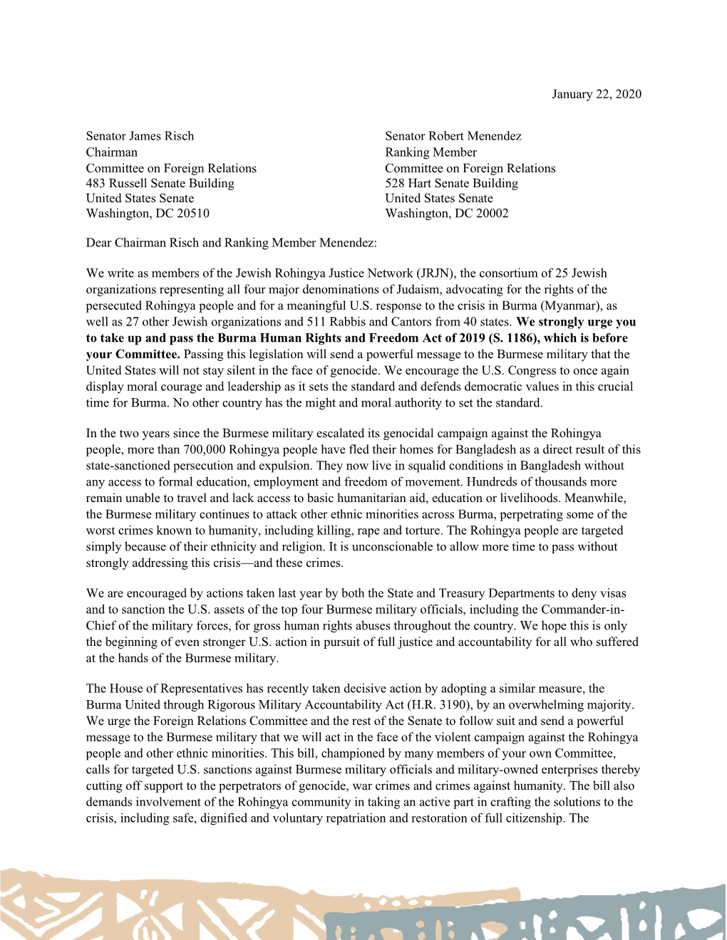 Letter to the Senate Foreign Relations Committee Demanding Action To