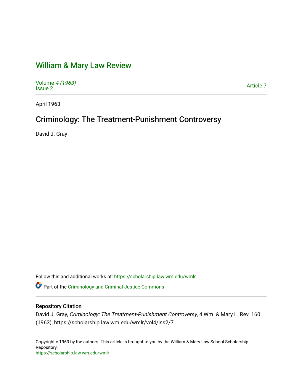 Criminology: the Treatment-Punishment Controversy