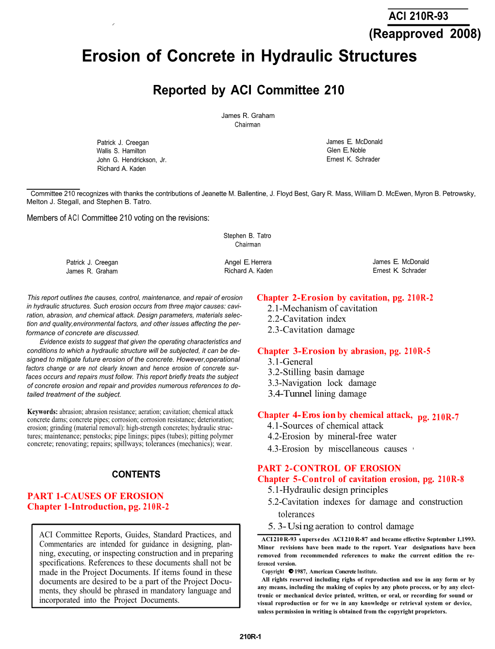 210R-93 Erosion of Concrete in Hydraulic Structures