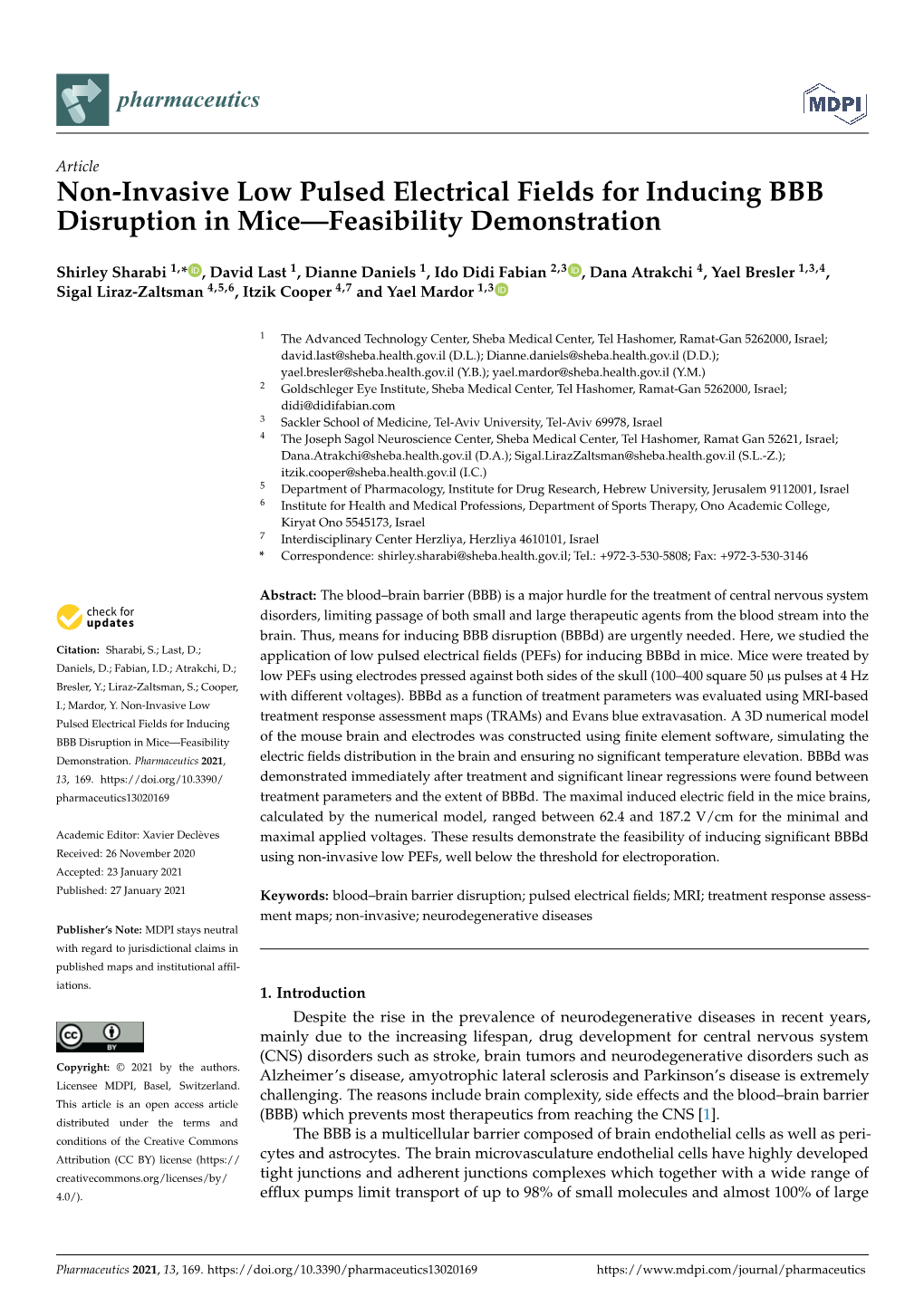 Non-Invasive Low Pulsed Electrical Fields for Inducing BBB Disruption in Mice—Feasibility Demonstration