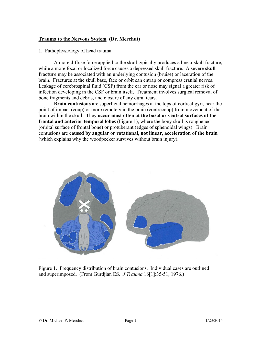 Trauma to the Nervous System (Dr. Merchut) 1. Pathophysiology Of