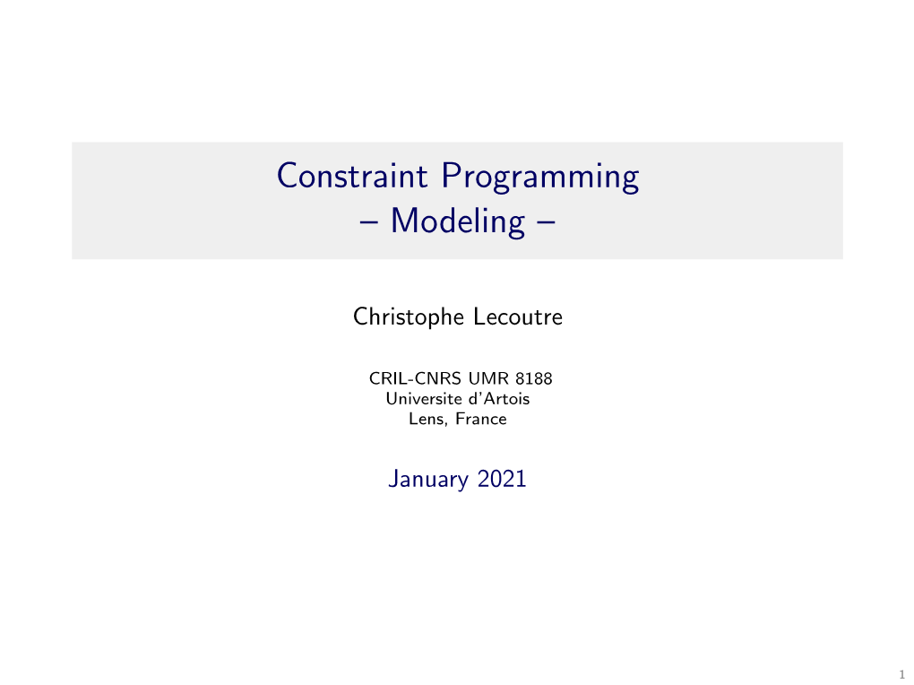 Constraint Programming – Modeling –