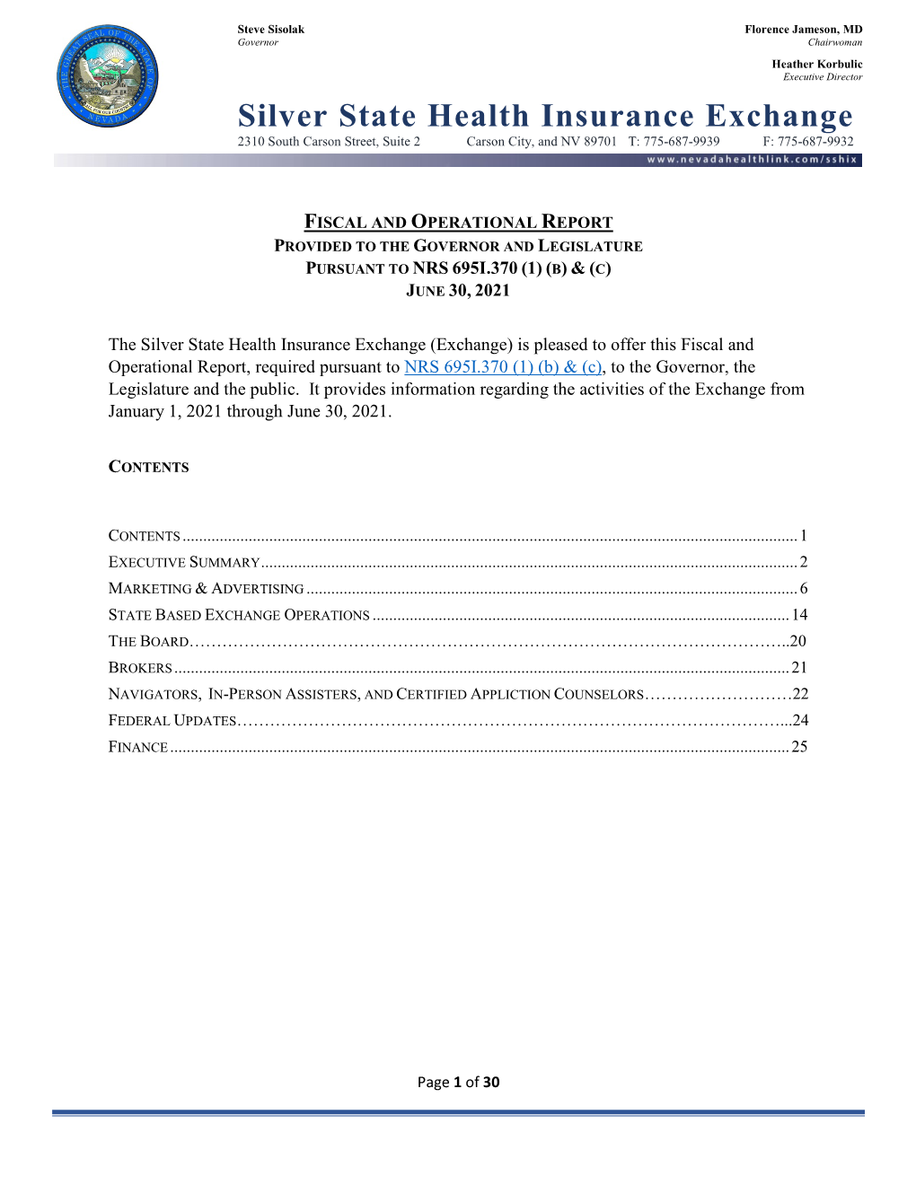 Fiscal and Operational Report June 30, 2021