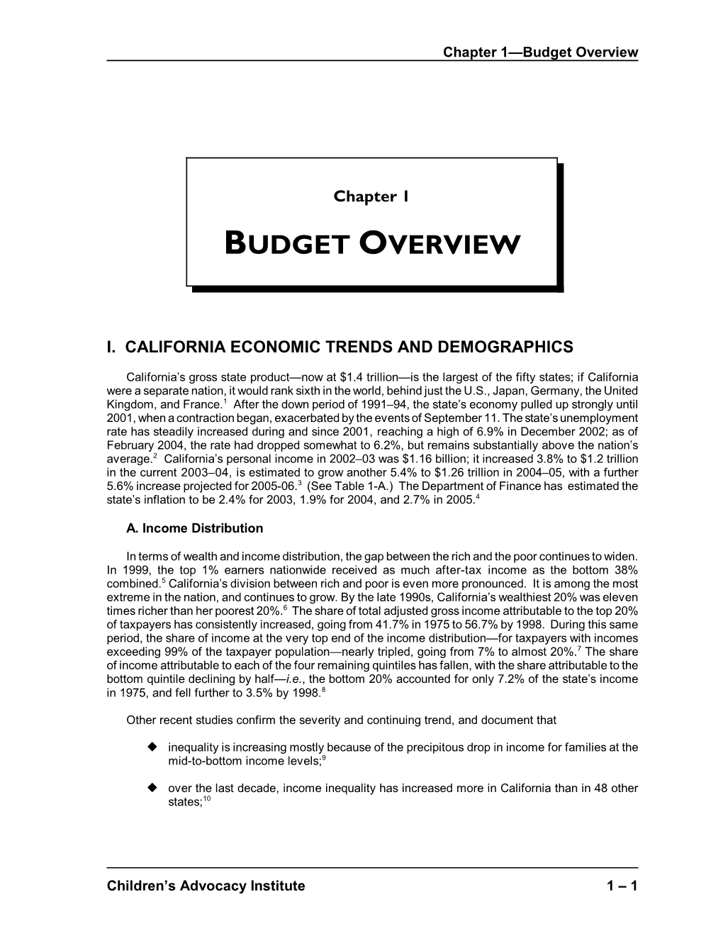 Chapter 1–Budget Overview