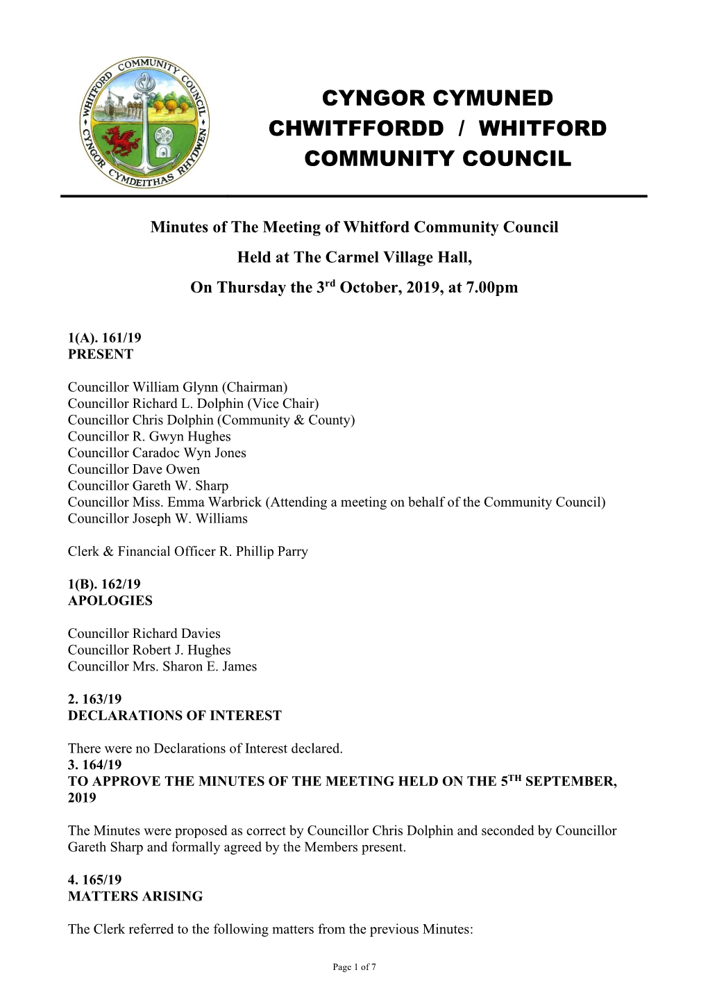 Minutes of the Meeting of Halkyn Community Council