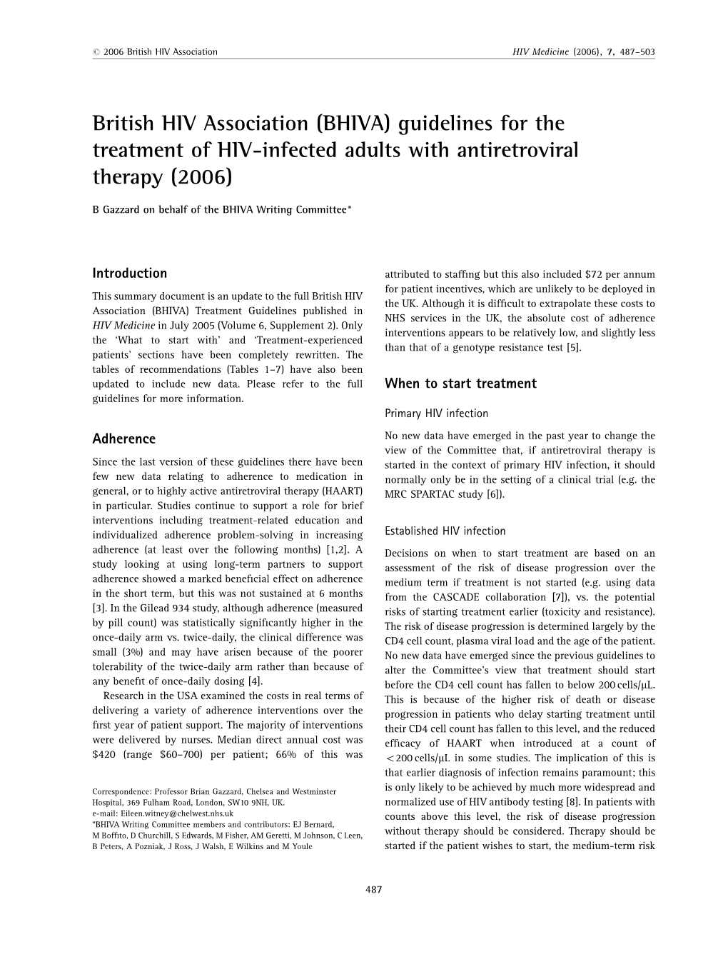 BHIVA) Guidelines for the Treatment of HIV-Infected Adults with Antiretroviral Therapy (2006