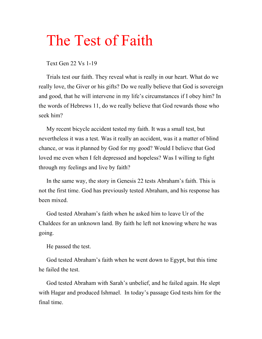 The Test of Faith