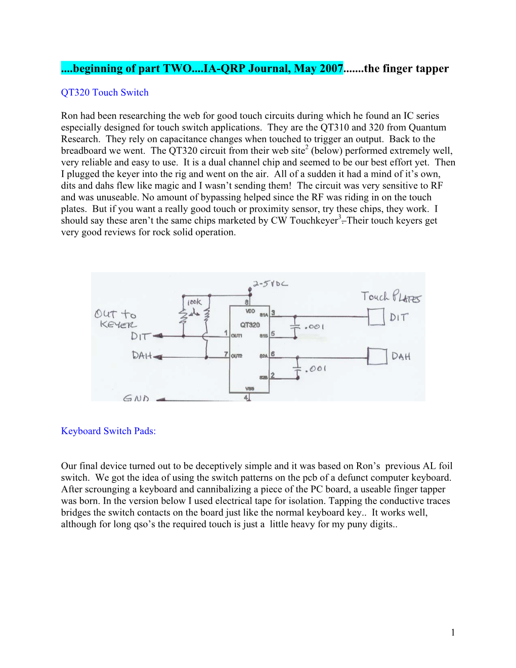 Beginning of Part TWO...IA-QRP Journal, May 2007