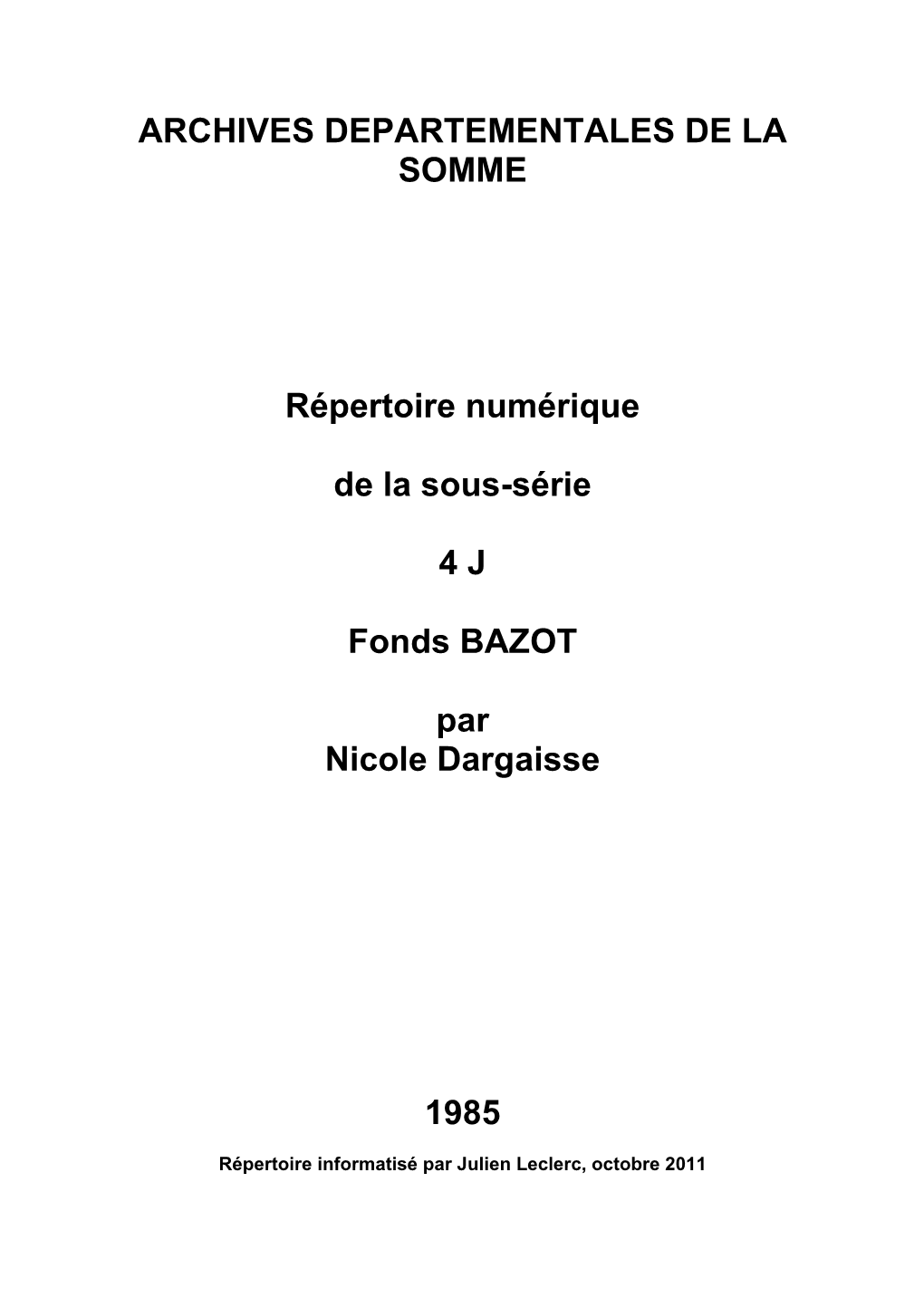 ARCHIVES DEPARTEMENTALES DE LA SOMME Répertoire Numérique