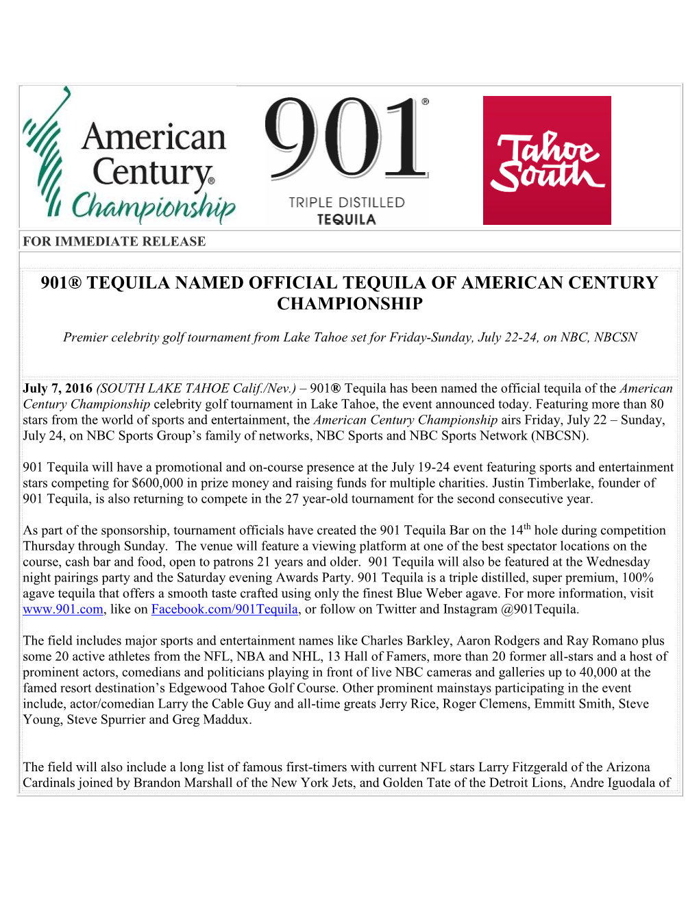 901 ® Tequila Named Official Tequila Of