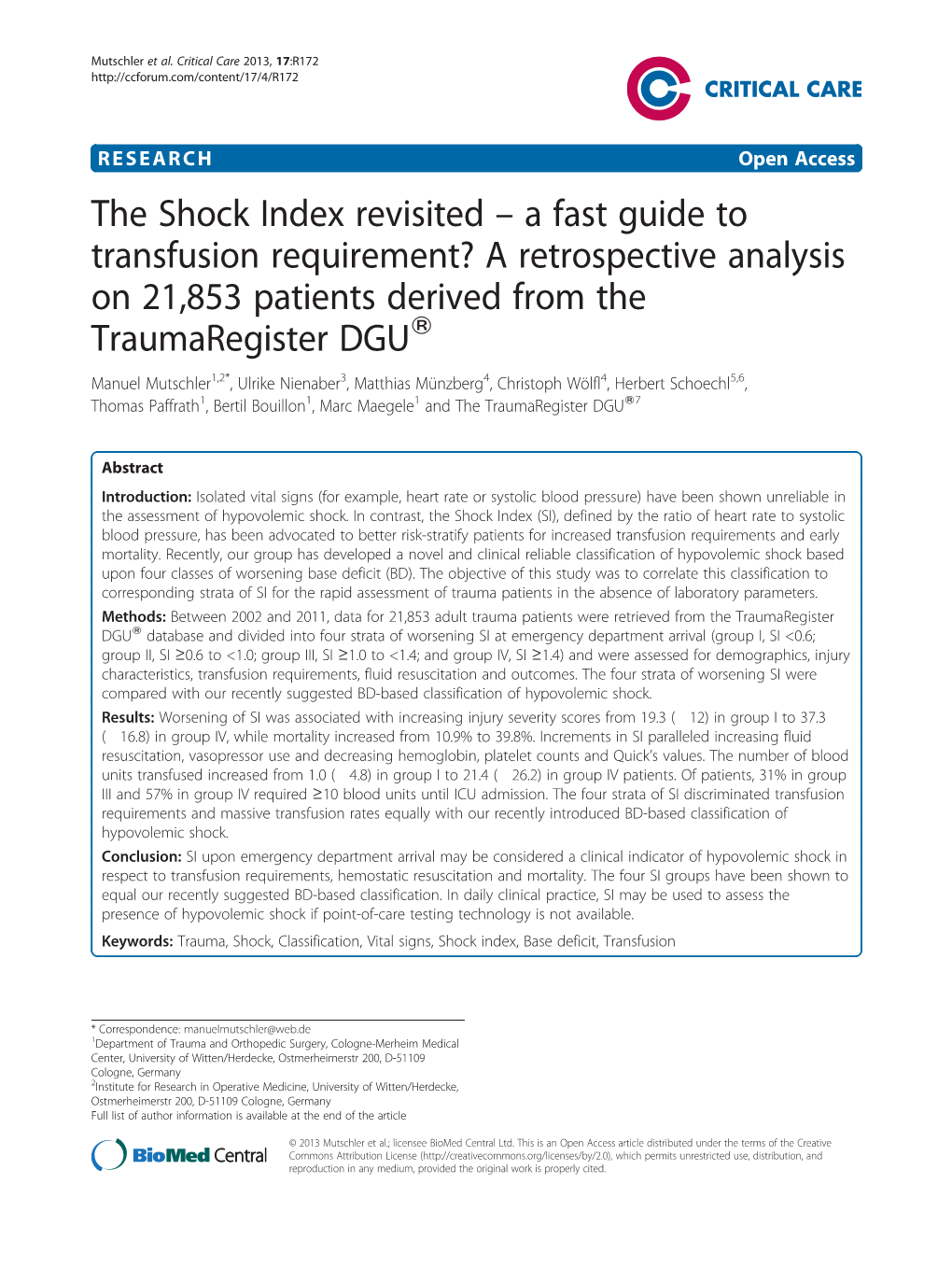 The Shock Index Revisited