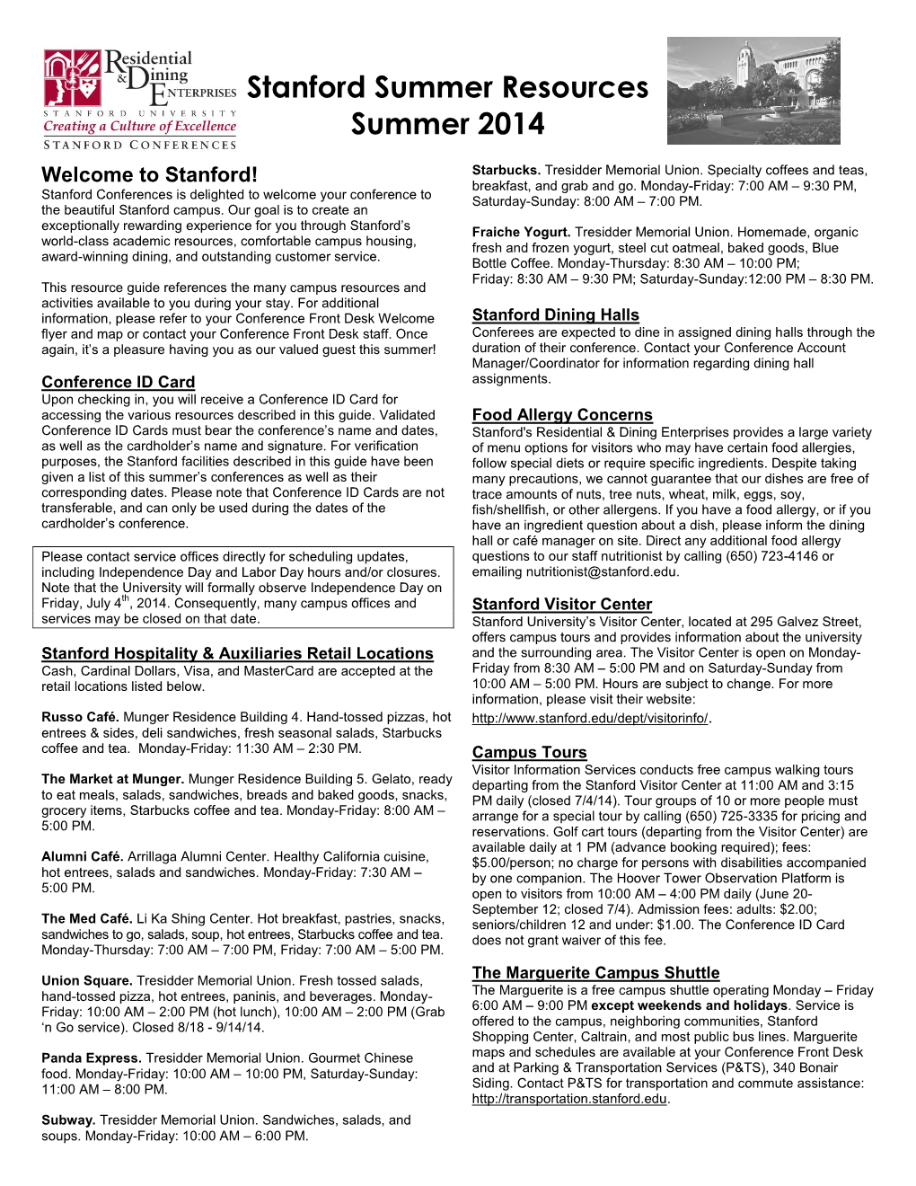 Stanford Summer Resources Summer 2014