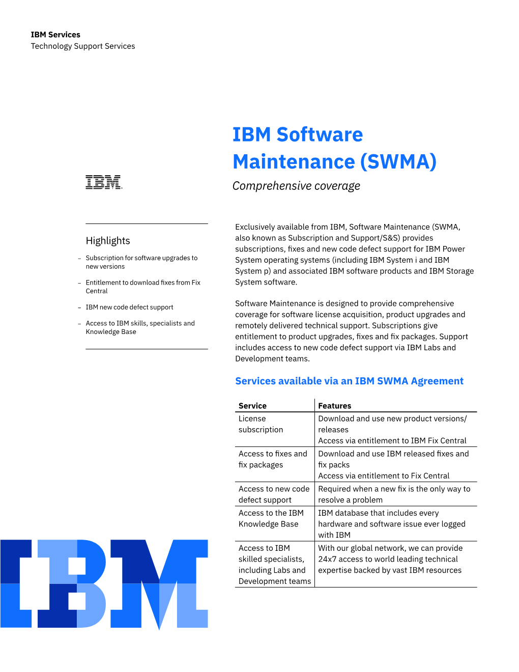 IBM Software Maintenance (SWMA) Comprehensive Coverage