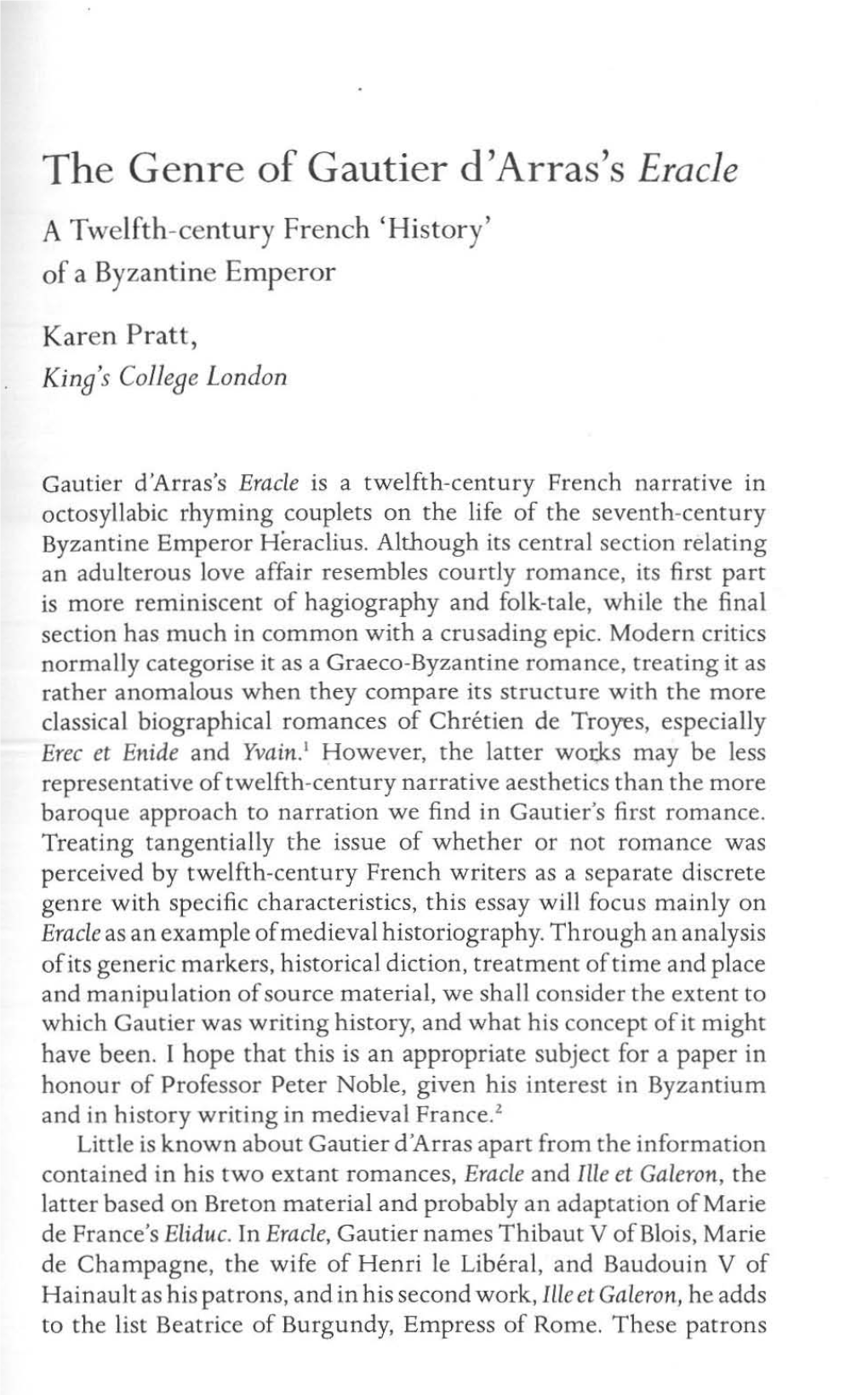 'The Genre of Gautier D'arras's Eracle