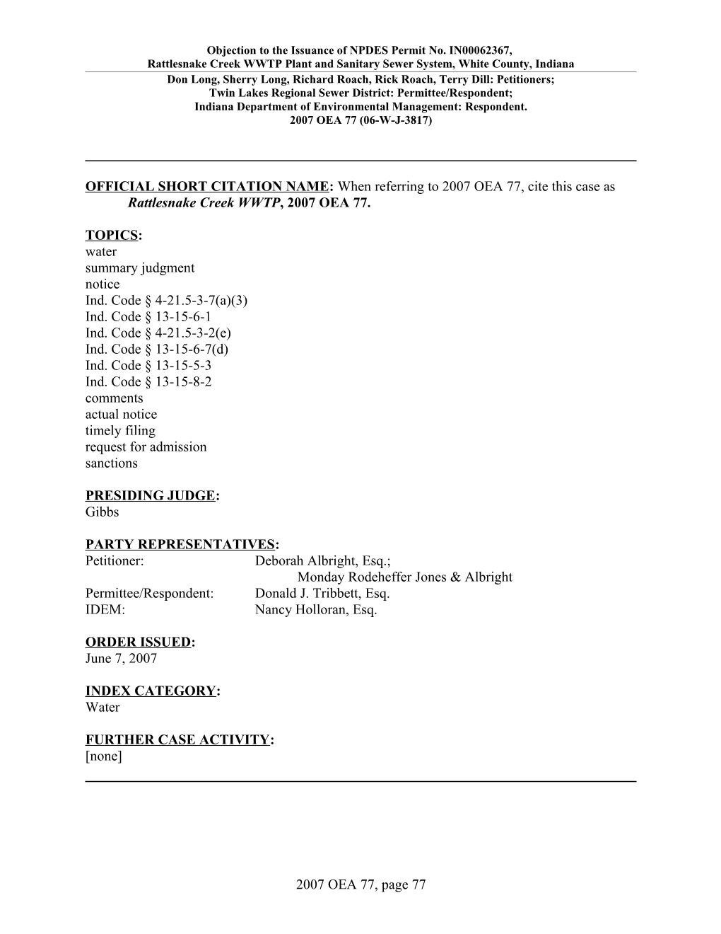 Objection to the Issuance of NPDES Permit No. IN00062367