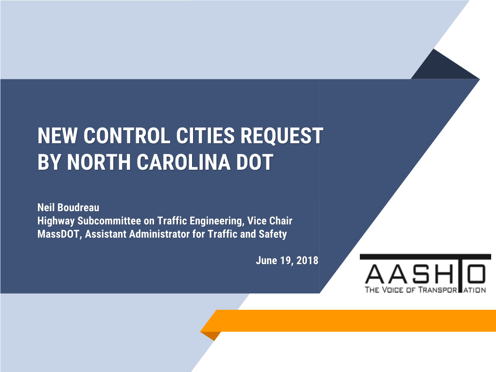 Control Cities Request by North Carolina Dot