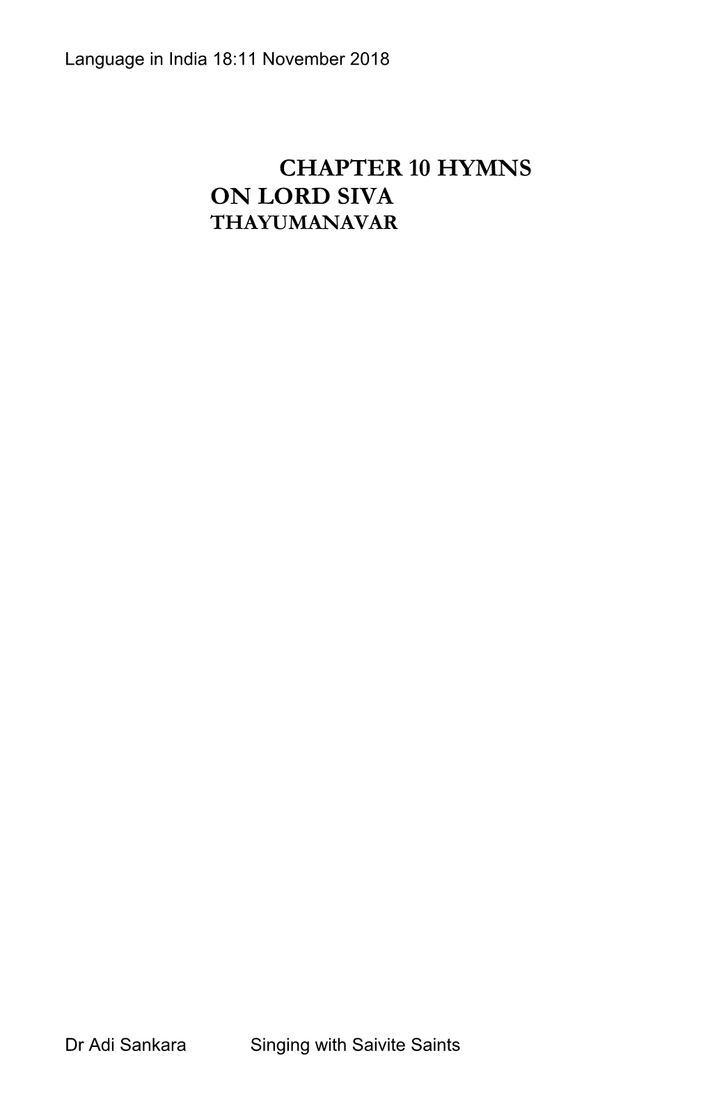 Chapter 10 Hymns on Lord Siva Thayumanavar