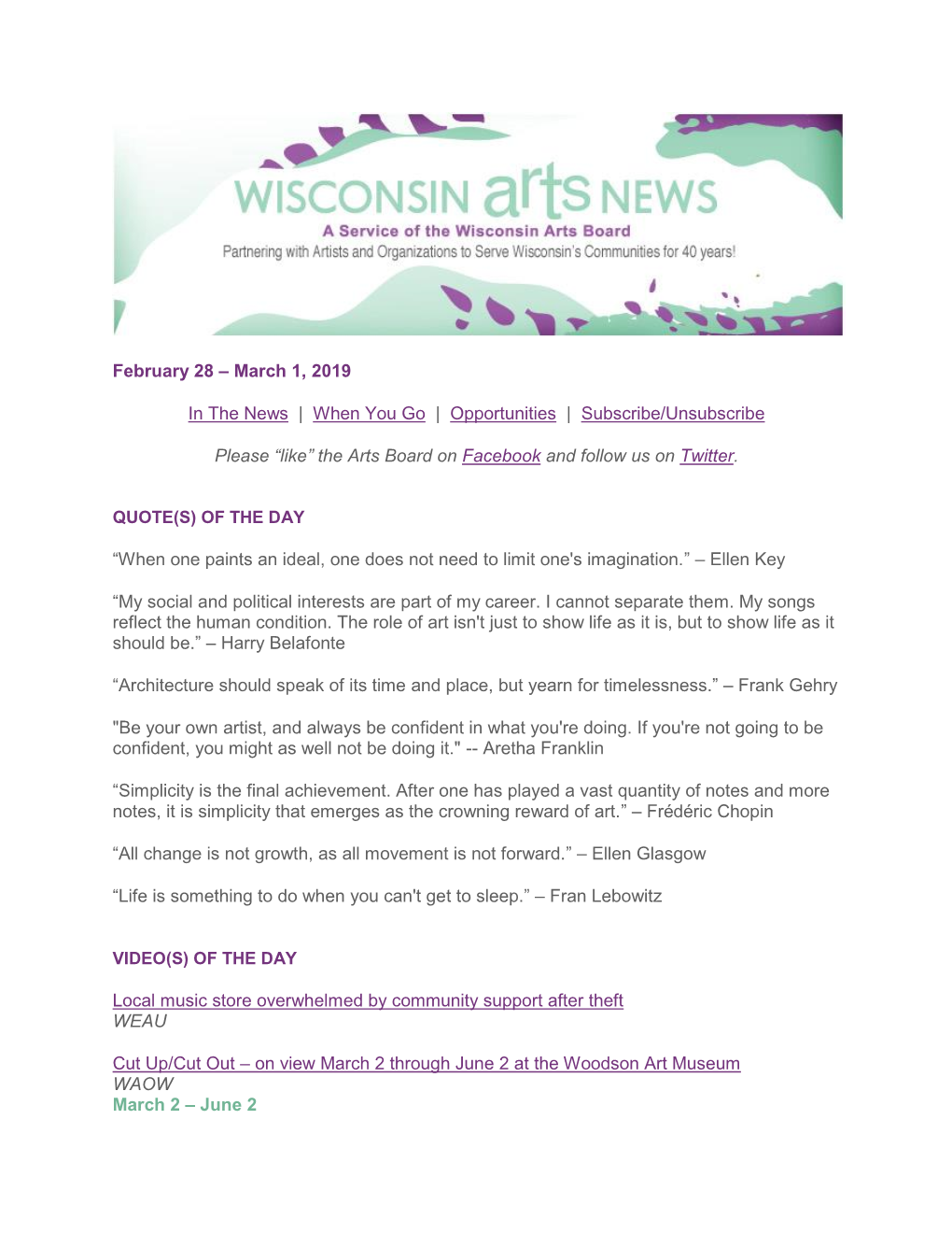 WAB Wisconsin Arts News