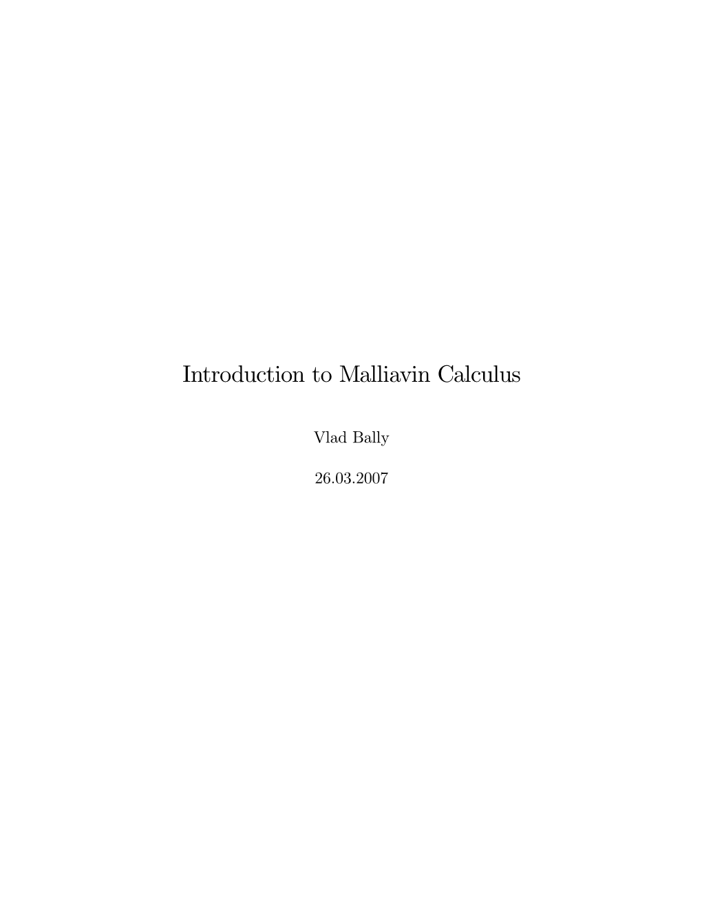 Introduction to Malliavin Calculus