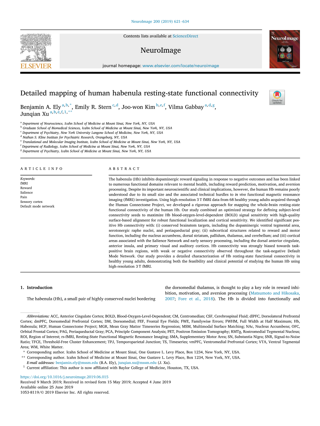 Detailed Mapping of Human Habenula Resting-State Functional Connectivity