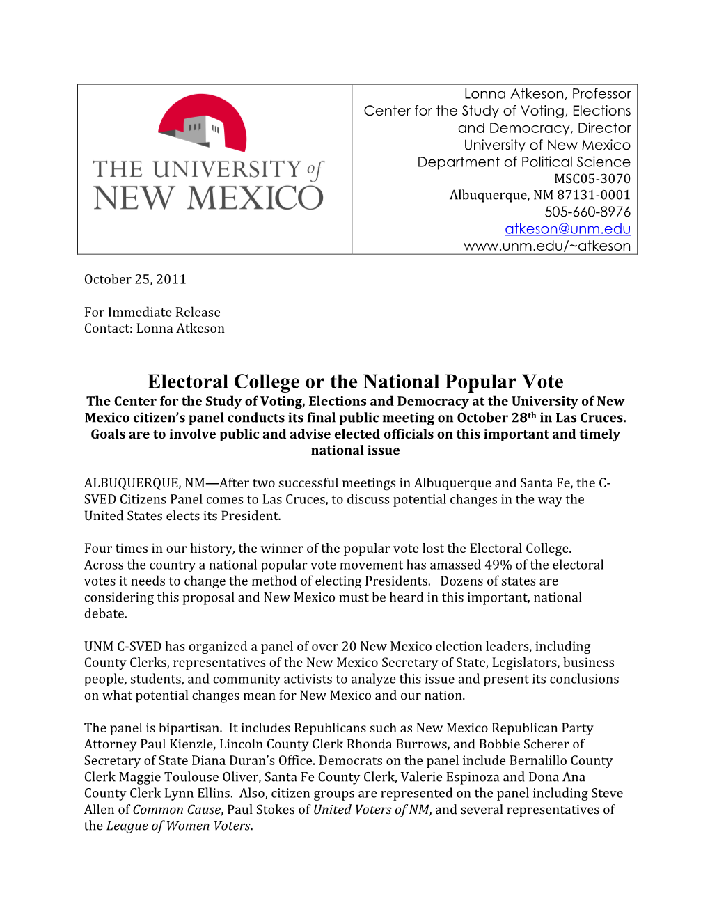 Electoral College Or the National Popular Vote